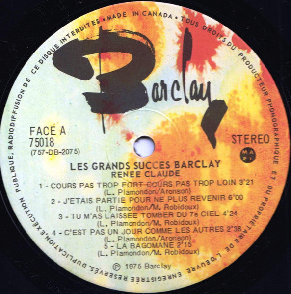 Renée Claude – Les Grands Succès Barclay Vol. 18 - 1975-Pop Style: Vocal (Vinyl) Mint