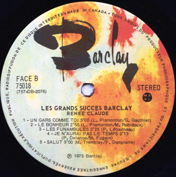 Renée Claude – Les Grands Succès Barclay Vol. 18 - 1975-Pop Style: Vocal (Vinyl) Mint