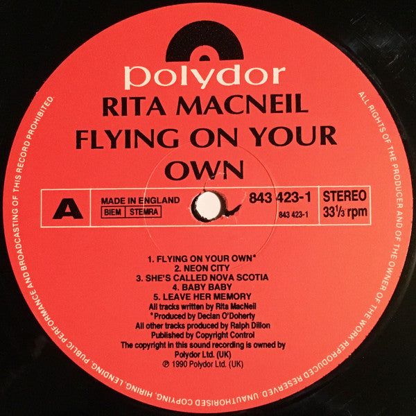 Rita MacNeil- Rita ‎– Flying On Your Own- 1986 Ballad, Maritime Folk (vinyl)