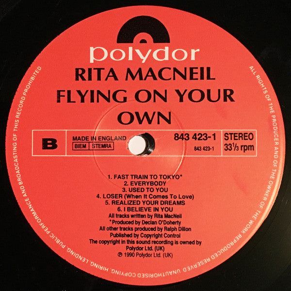 Rita MacNeil- Rita ‎– Flying On Your Own- 1986 Ballad, Maritime Folk (vinyl)