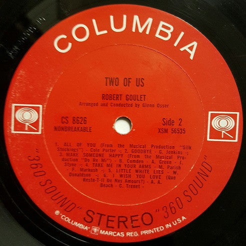 Robert Goulet – Two Of Us 1962 Genre: Pop Style: Vocal (Vinyl) MInt Copy