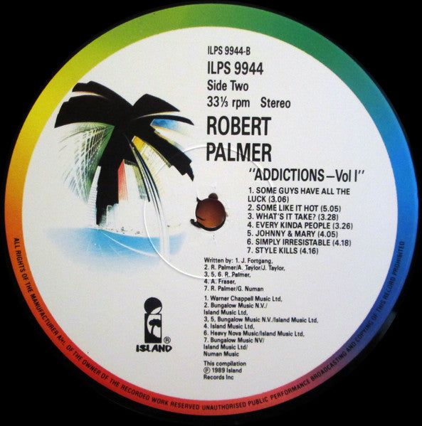 Robert Palmer – Addictions Volume I – 1989 – Rock / Pop / Funk ( vinyl ) Near Mint