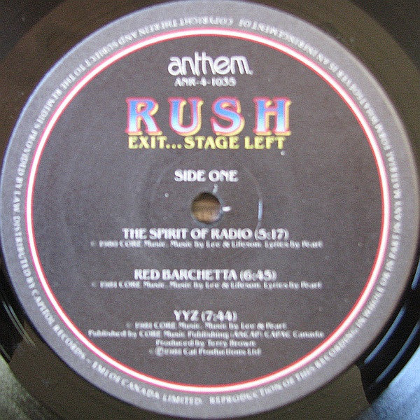 Rush ‎– Exit...Stage Left - 1981 - Prog Rock 2 lps  (vinyl) Near  Mint - excellent vinyl !!