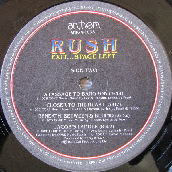 Rush ‎– Exit...Stage Left - 1981 - Prog Rock 2 lps  (vinyl) Near  Mint - excellent vinyl !!