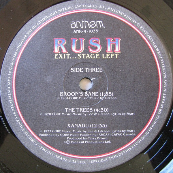 Rush ‎– Exit...Stage Left - 1981 - Prog Rock 2 lps  (vinyl) Near  Mint - excellent vinyl !!