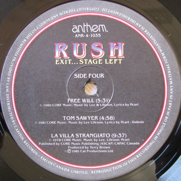 Rush ‎– Exit...Stage Left - 1981 - Prog Rock 2 lps  (vinyl) Near  Mint - excellent vinyl !!
