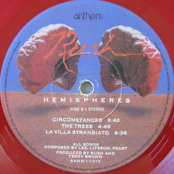 Rush ‎– Hemispheres 1978 Prog Rock (vinyl) Near Mint - Red Transparent no Poster ! Very Rare