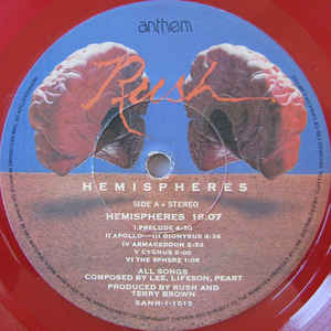 Rush ‎– Hemispheres 1978 Prog Rock (vinyl) Near Mint - Red Transparent no Poster ! Very Rare