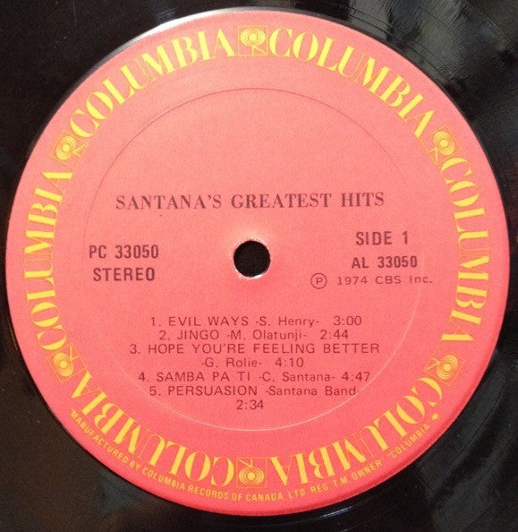 Santana's greatest hits - 1974-Rock Style: Blues Rock, Psychedelic Rock (Viny) Near Mint