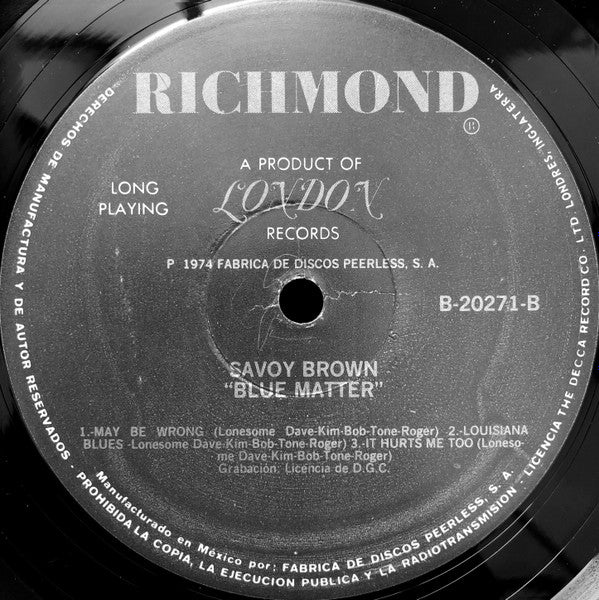 Savoy Brown – Blue Matter - Blues Rock, Rhythm & Blues ( Rare Vinyl )