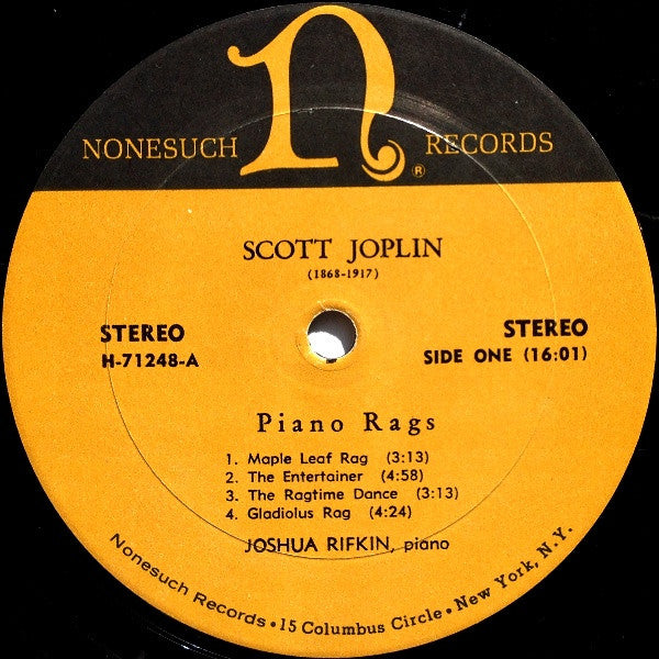 Scott Joplin, Joshua Rifkin – Piano Rags By Scott Joplin 1970-Jazz Style: Ragtime (vinyl ) NMint