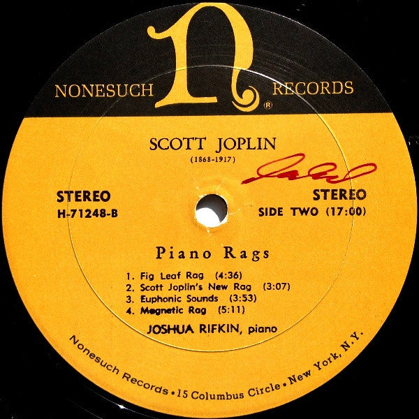Scott Joplin, Joshua Rifkin – Piano Rags By Scott Joplin 1970-Jazz Style: Ragtime (vinyl ) NMint