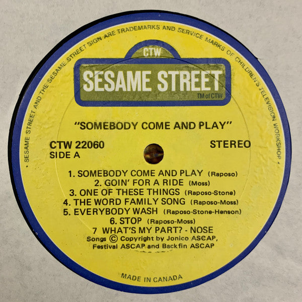Sesame Street – Somebody Come And Play ...With Me On Sesame Street 1975-Children's, Stage & Screen Style: Educational (Vinyl)