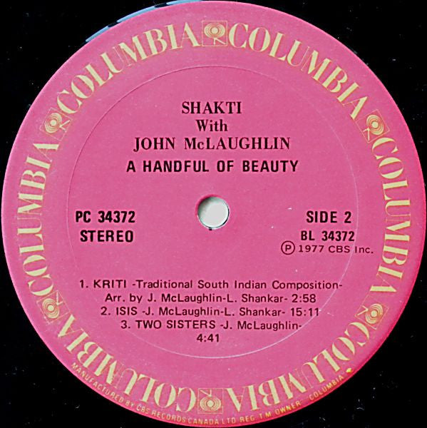 Shakti A Handful Of Beauty-1977 Jazz, Folk, World, & Country Style: Fusion, Contemporary Jazz (vinyl) Mint