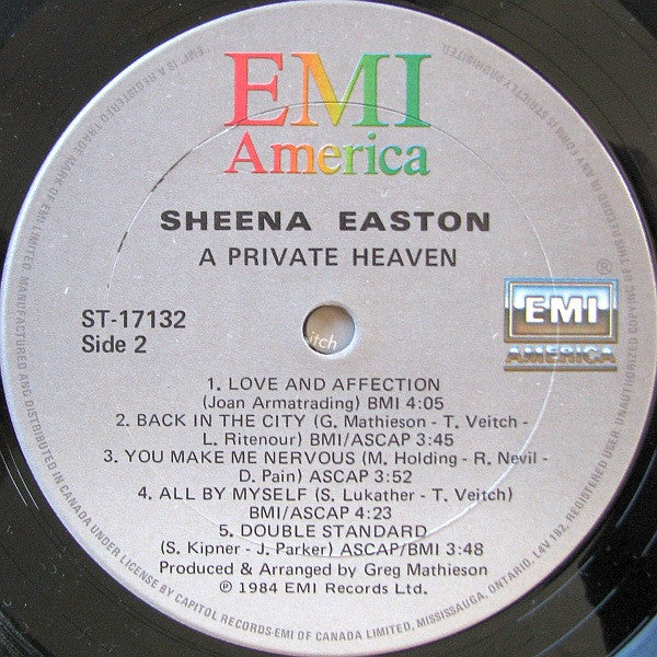 Sheena Easton – A Private Heaven 1984-	Electro, Synth-pop, New Wave (Vinyl) NM