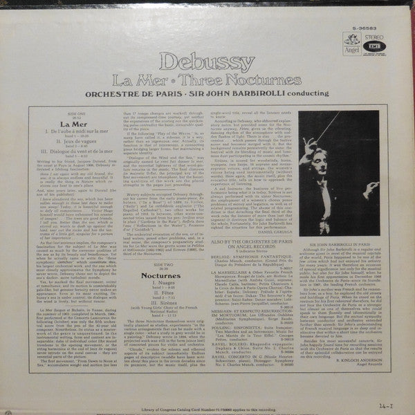 Sir John Barbirolli, Orchestre De Paris - Debussy – La Mer Drei Nocturnes -1969 Classical ,Impressionist (Vinyl)