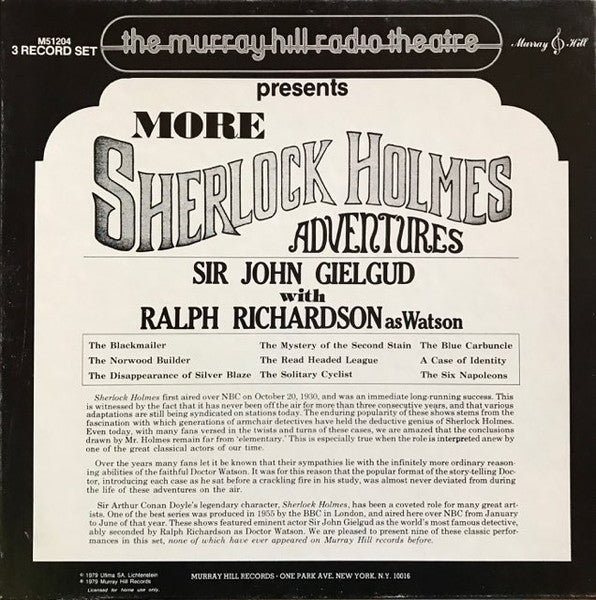 More Sherlock Holmes Adventures (1979, USA 3×Vinyl LP) — Murray Hill MS1204