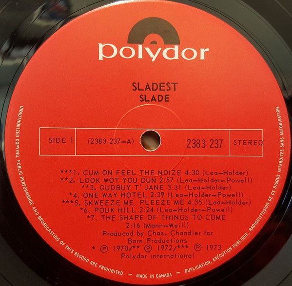 Slade – Sladest – 1973 – Glam Rock / Hard Rock (VINYL) NO COVER - JUST THE LP