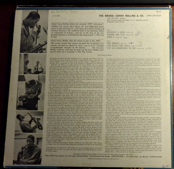 Sonny Rollins – The Bridge - 1962-Jazz Style: Hard Bop (VinyL0 Rare Release