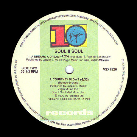 Soul II Soul – A Dreams A Dream - 1990- Electronic, Hip Hop Style: RnB/Swing ( Vinyl, 12", 33 ⅓ RPM )