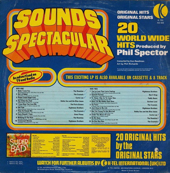 Sounds Spectacular 20 World Wide Hits 1974-Vocal, Pop Rock, Doo Wop (Vinyl) Produced by Phil Spector