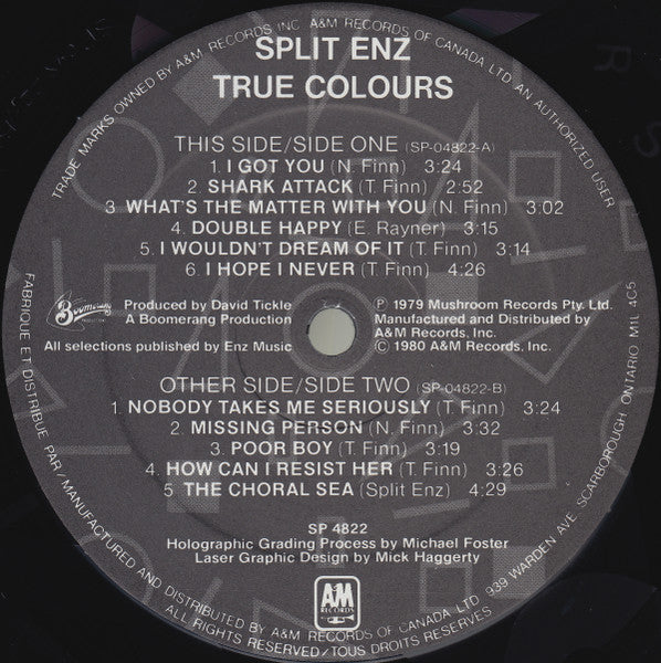 Split Enz – True Colours - 1980-Pop Rock, Synth-pop- Vinyl, LP, Album, Etched, Red Cover (vinyl)