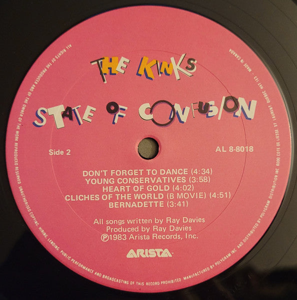 Kinks, The - State of Confusion -1984- Classic Rock (vinyl) Canadian Release