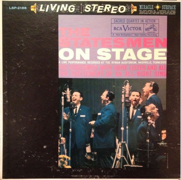 The Statesmen Quartet – On Stage (A Live Performance Recorded At The Ryman Auditorium) – 1960 – Religious (vinyl lp)