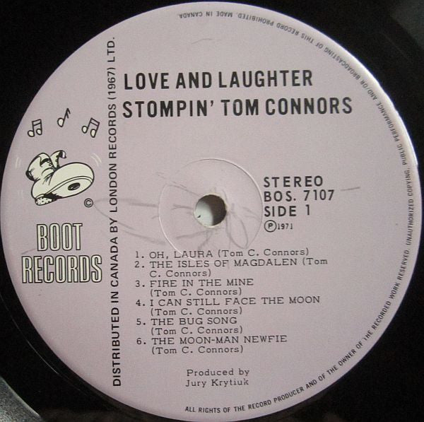 Stompin' Tom Connors – Love & Laughter - 1971-Folk, World, & Country Style: Country, Honky Tonk, Folk (Vinyl) Mint