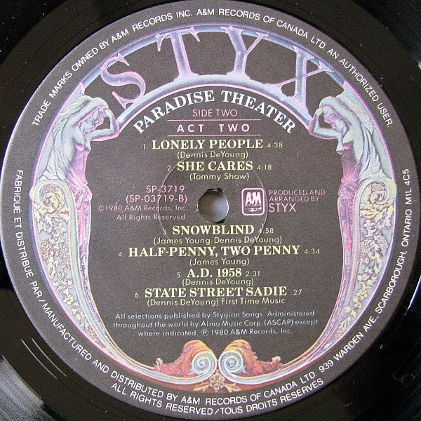 Styx – Paradise Theater – 1981 – Rock / Progressive Rock / Concept Album (vinyl)