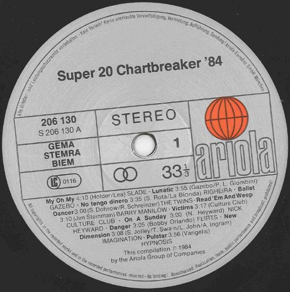 Super 20 Chart-Breaker '84 - Electronic, Hip Hop, Rock, Funk / Soul, Pop Reggae, Pop Rock, Disco, Hi NRG, Electro, Synth-pop, Italo-Disco, New Wave, Pop Rap -  80's ARTISTS (Vinyl)