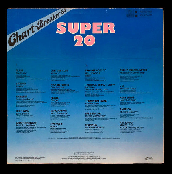 Super 20 Chart-Breaker '84 - Electronic, Hip Hop, Rock, Funk / Soul, Pop Reggae, Pop Rock, Disco, Hi NRG, Electro, Synth-pop, Italo-Disco, New Wave, Pop Rap -  80's ARTISTS (Vinyl)