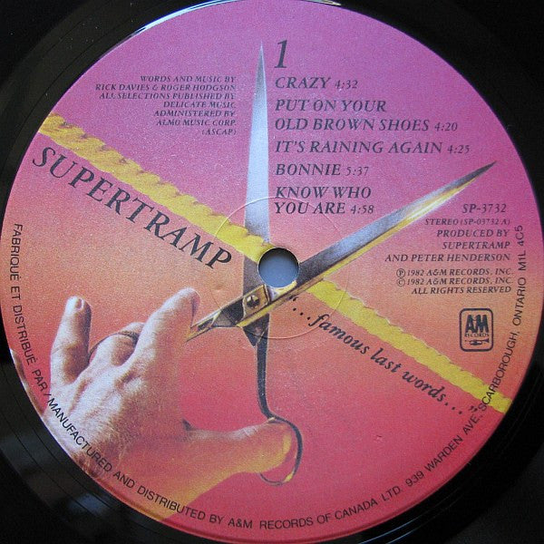 Supertramp Famous Last Words -1982- Classic Rock (Vinyl)  awesome copy