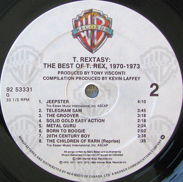 T. Rex – T. Rextasy The Best of T. Rex, 1970–1973 – 1985 – Glam Rock / Proto-Punk / Classic Rock