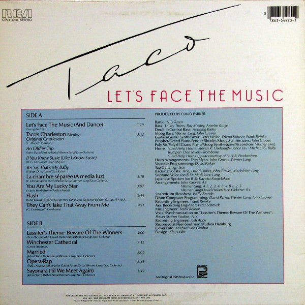 Taco – Let's Face The Music - 1984-Electronic, Pop Style: Synth-pop, Vocal (vinyl)
