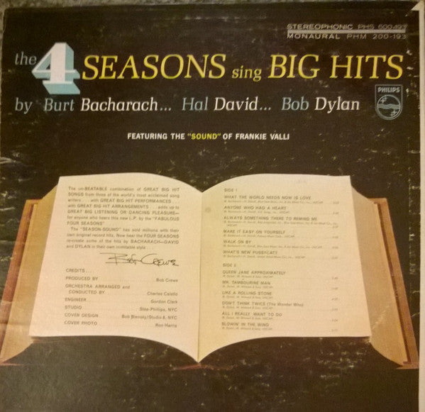 The 4 Seasons The 4 Seasons Sing Big Hits By Burt Bacharach... Hal David... Bob Dylan -1965 Pop (rare Vinyl)