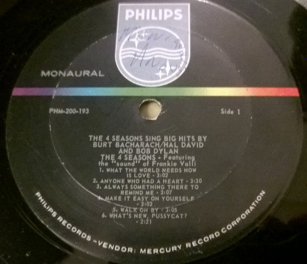 The 4 Seasons The 4 Seasons Sing Big Hits By Burt Bacharach... Hal David... Bob Dylan -1965 Pop (rare Vinyl)