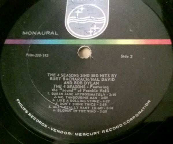 The 4 Seasons The 4 Seasons Sing Big Hits By Burt Bacharach... Hal David... Bob Dylan -1965 Pop (rare Vinyl)