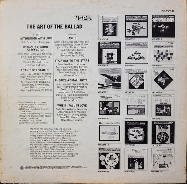 The Art of the Ballad (Jazz / Ballads / Compilation, Vinyl LP) VSP‑17 - Getz, Gillespie, Peterson, Hawkins,++