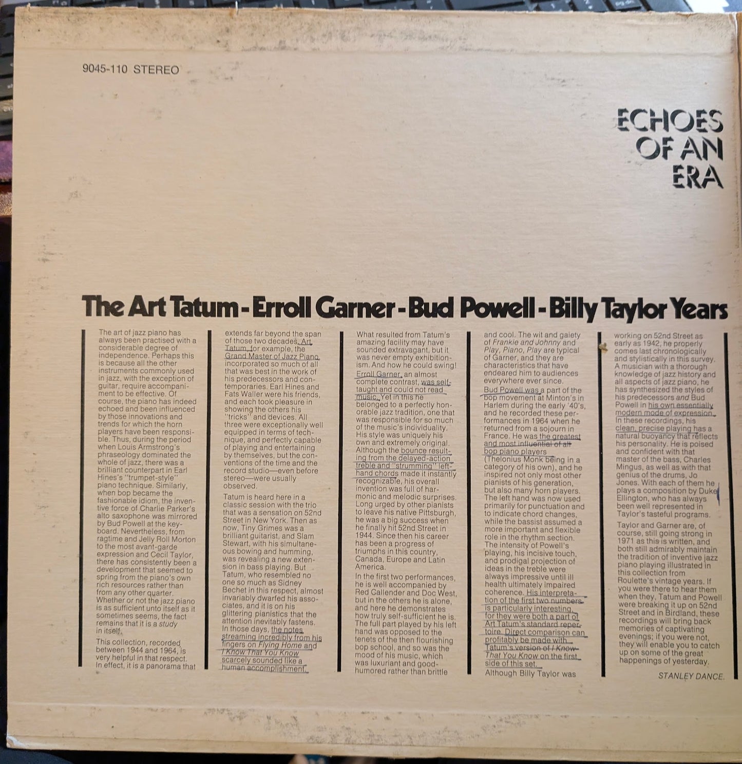 Echoes of an Era – The Art Tatum / Erroll Garner / Bud Powell / Billy Taylor Years (Jazz / Piano Masters / Compilation, 2×Vinyl LP) RE‑110