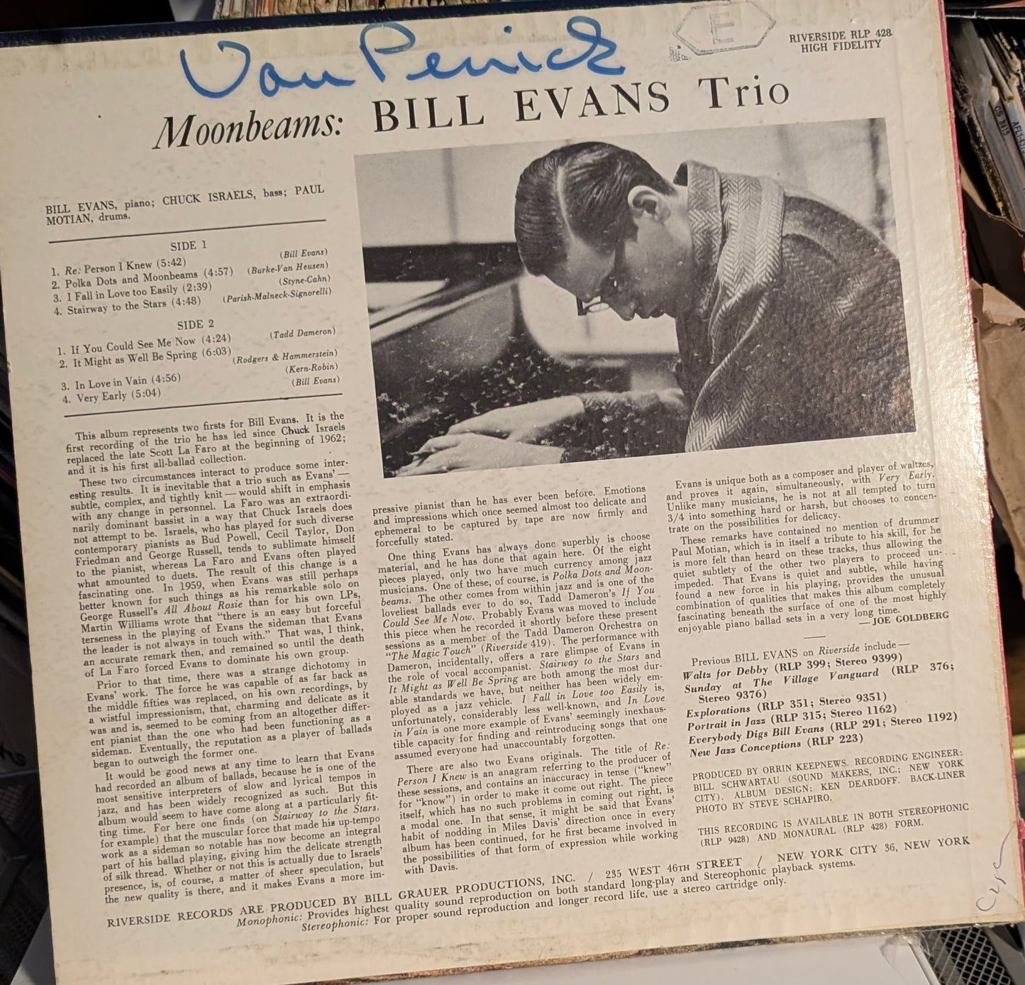 Bill Evans Trio – Moon Beams – 1962 – Jazz / Ballad Jazz (VINYL) Extremely Rare