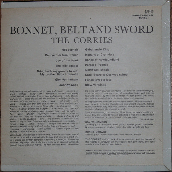 The Corries – Bonnet, Belt and Sword (Scottish Folk, Vinyl LP) Fontana STL.5401