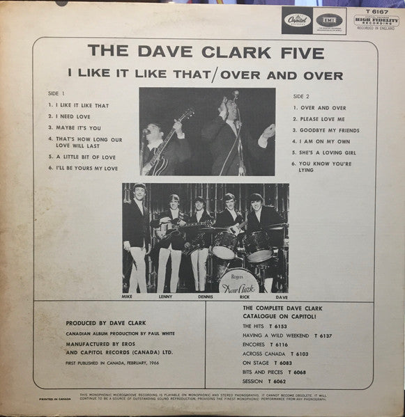 The Dave Clark Five – Over And Over - 1966- 	Rock, Pop Style: Garage Rock, Rock & Roll, Beat (vinyl) great shape