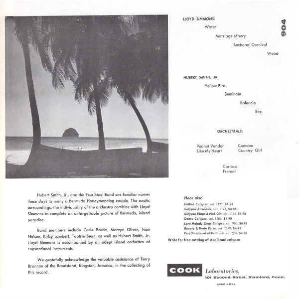 The Esso Steelband Of Bermuda* With Vocals By Lloyd Simmons & Hubert Smith, Jr. – Bermuda Honeymoon - 1958-Pop, Folk, World, & Country ,Steel Band, Instrumental (Vinyl)