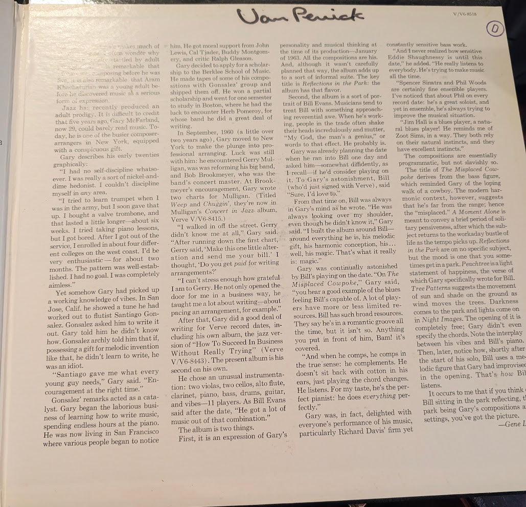 The Gary McFarland Orchestra Special Guest Soloist Bill Evans 1963 Genre: Jazz  Modal (Near Mint Vinyl)