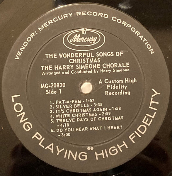 The Harry Simeone Chorale – The Wonderful Songs of Christmas .1963, Christmas ,Pop, Folk, World, & Country (vinyl)