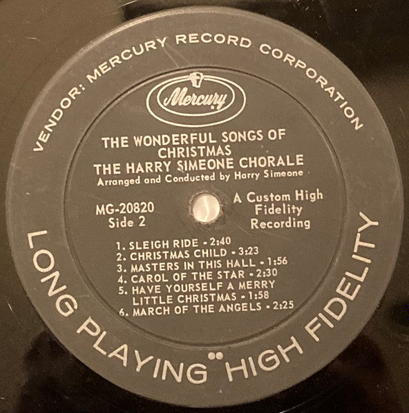 The Harry Simeone Chorale – The Wonderful Songs of Christmas .1963, Christmas ,Pop, Folk, World, & Country (vinyl)