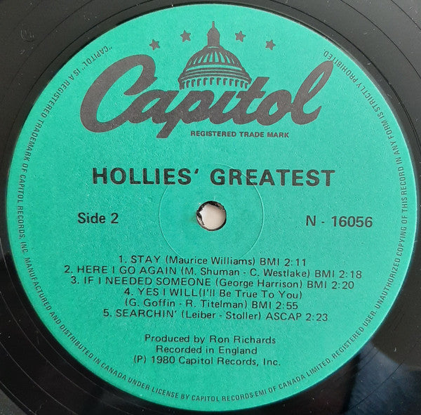The Hollies – Hollies' Greatest 1980 - Rock Style: Beat, Classic Rock (Vinyl Near Mint