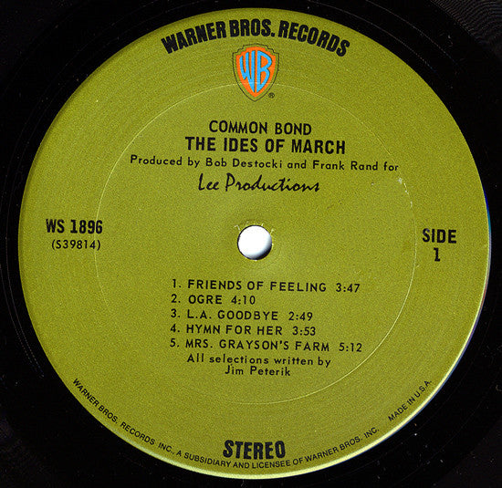 The Ides Of March Common Bond - 1971-Pop Rock, Classic Rock (Vinyl) Clipped Corner