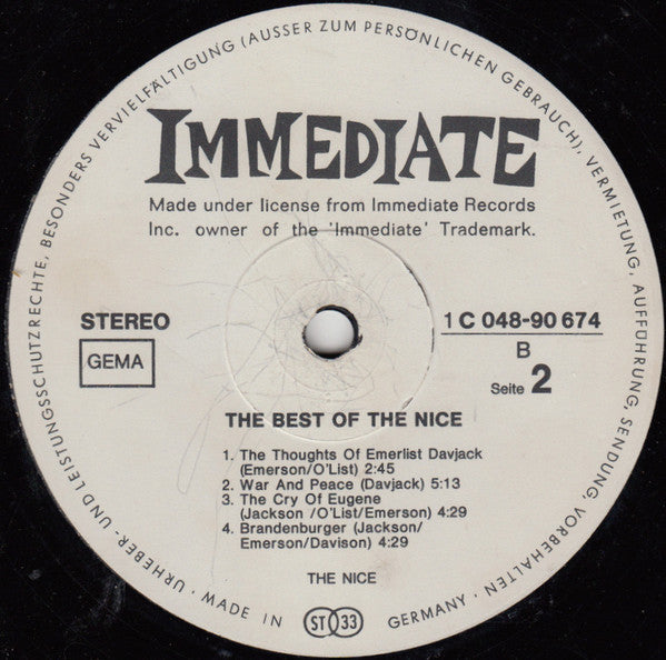 The Nice – The Best Of The Nice - 1971-Art Rock, Psychedelic Rock, Prog Rock (Vinyl) A Great Copy !